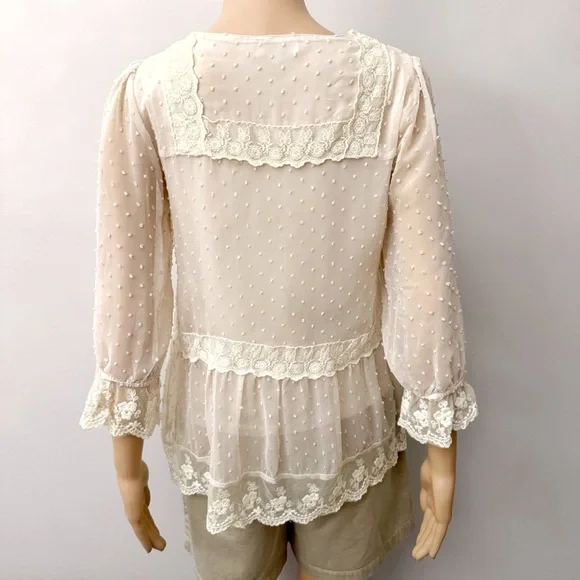 Vintage Romantic Boho Cottagecore Lace Collar Cream White Button Down Blouse - Picture 12 of 15
